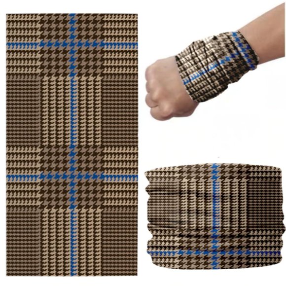 Houndstooth Brown Tan Blue Multifunction Face Mask - Picture 12 of 12